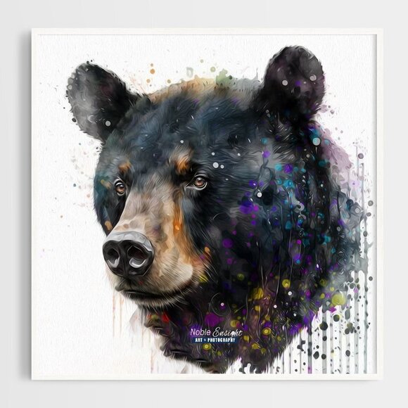 Black Bear Portrait Watercolor Oil Painting Wall Art Print - Picture 2 of 5